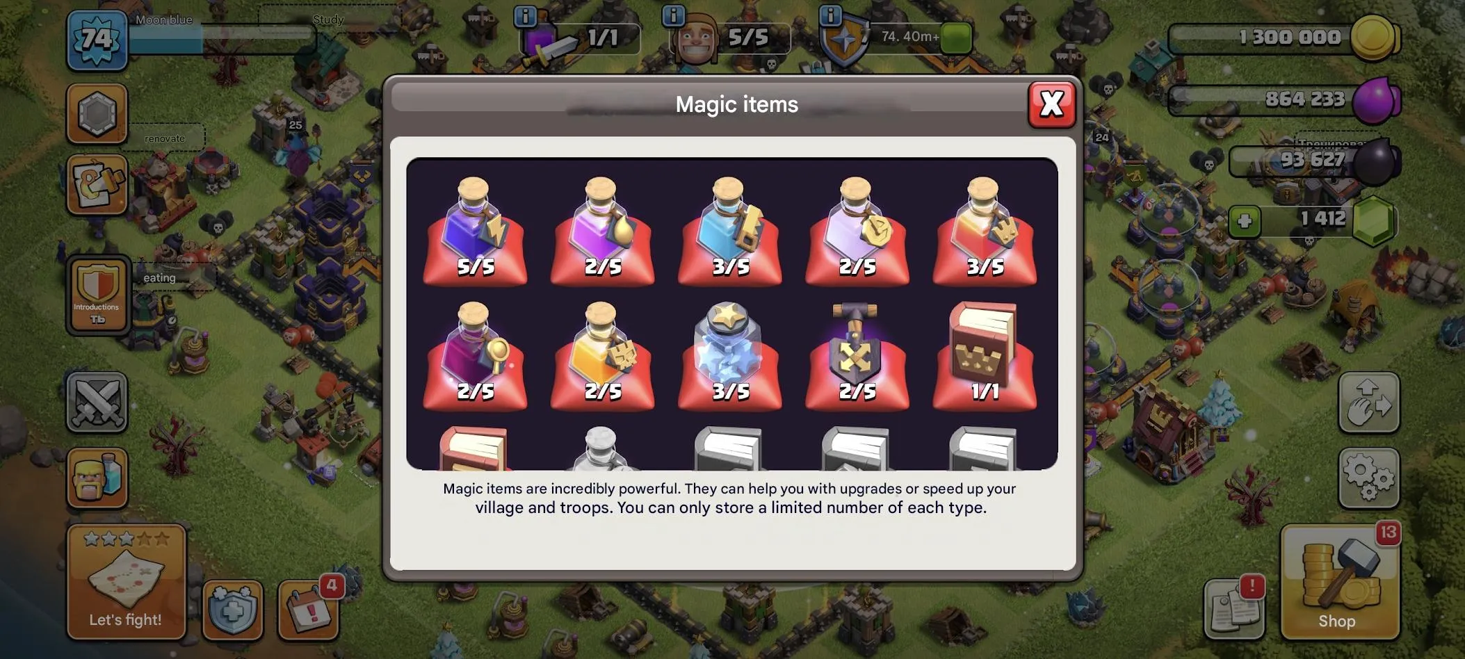 COC577 TH16 1400 Gems Heroes 22/24/25/11/1 5 Builders Name Change Many Items 